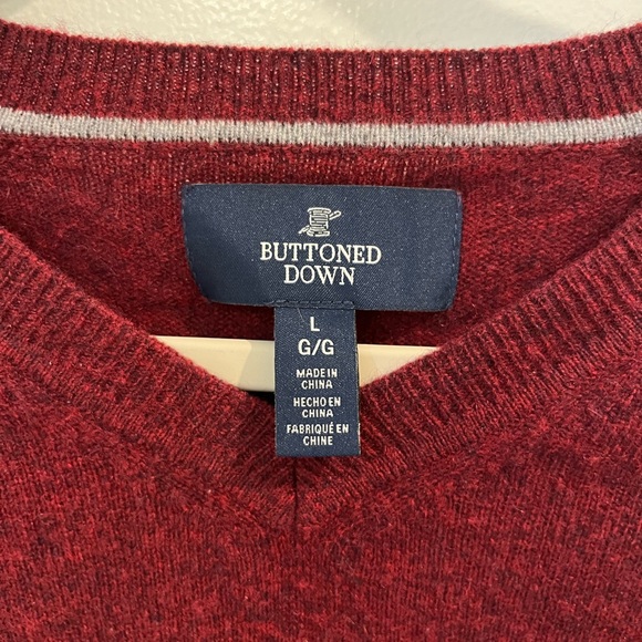 Buttoned Down Cashmere V Neck Pullover Sweater Sz Men’s L Maroon/Black Marled - Picture 5 of 9